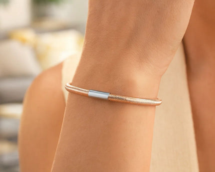 Sterling Silver Rose Gold Plated Basketweave Stretch Bangle
