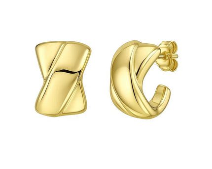 14K Yellow Gold Puffed X C Hoops Earrings