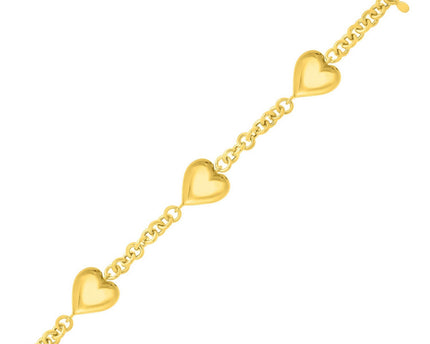Sterling Silver Yellow Gold Plated Extra Puffed Triple Heart Bracelet