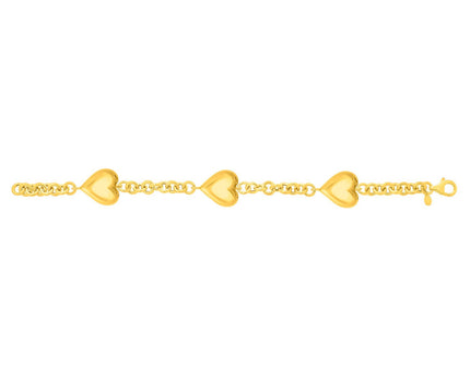 Sterling Silver Yellow Gold Plated Extra Puffed Triple Heart Bracelet