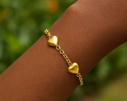 Sterling Silver Yellow Gold Plated Extra Puffed Triple Heart Bracelet