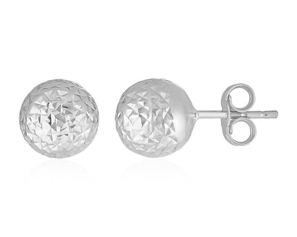 14k White Gold Ball Earrings with Crystal Cut Texture(7mm)