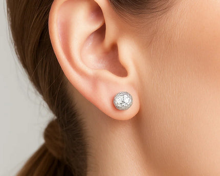 14k White Gold Ball Earrings with Crystal Cut Texture(7mm)