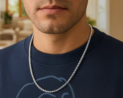 Sterling Silver Rhodium Plated Round Box Chain (3.00 mm)