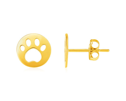 14k Yellow Gold Post Earrings with Paw Prints