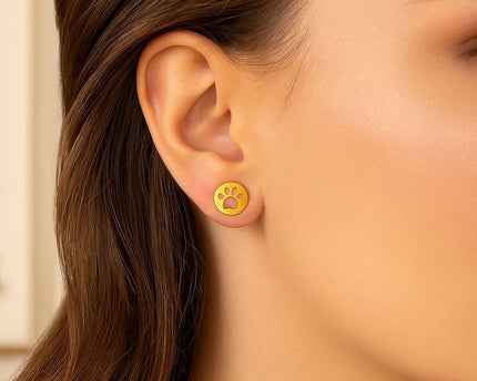 14k Yellow Gold Post Earrings with Paw Prints