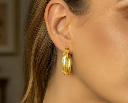 14K Yellow Gold Sparkle Spring Hoop Earrings