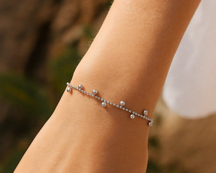 Sterling Silver Rhodium Plated Drop Bead Bracelet