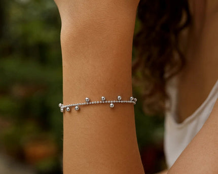 Sterling Silver Rhodium Plated Drop Bead Bracelet