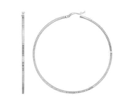 Ridge Textured Hoop Earrings in Sterling Silver(2x50mm)