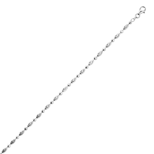 Sterling Silver Rhodium Plated Moon Cut Oval Bead Chain (3.00 mm)