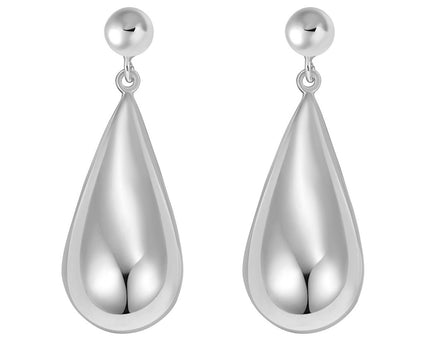 Sterling Silver Rhodium Plated Puffed Teardrop Dangle Earrings
