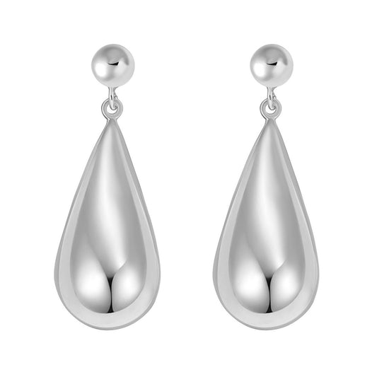 Sterling Silver Rhodium Plated Puffed Teardrop Dangle Earrings