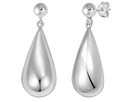 Sterling Silver Rhodium Plated Puffed Teardrop Dangle Earrings