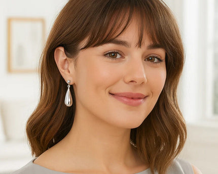 Sterling Silver Rhodium Plated Puffed Teardrop Dangle Earrings