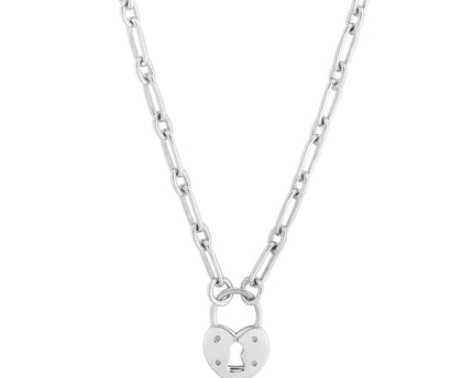 Sterling Silver Rhodium Plated Pad Lock Necklace