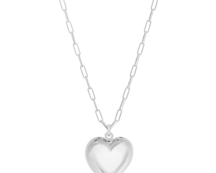 Sterling Silver Rhodium Plated Puffed Heart Pendant