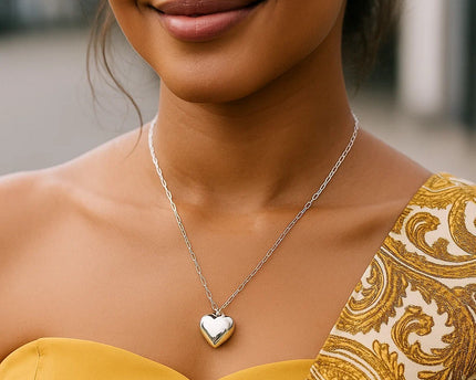 Sterling Silver Rhodium Plated Puffed Heart Pendant