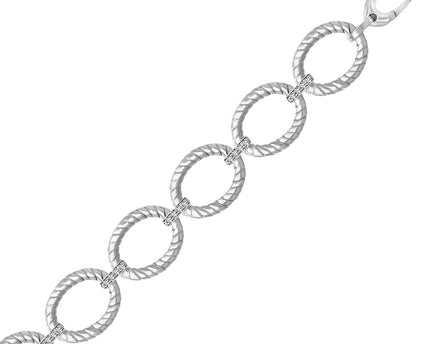 Sterling Silver Rhodium Finished Diamond Accented Cable Oval Bracelet (12.70 mm)
