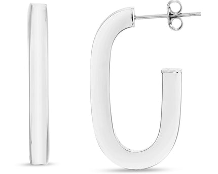 Sterling Silver Thick Oval Link C Hoop Earrings