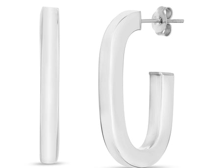 Sterling Silver Thick Oval Link C Hoop Earrings