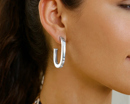 Sterling Silver Thick Oval Link C Hoop Earrings