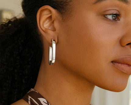 Sterling Silver Thick Oval Link C Hoop Earrings