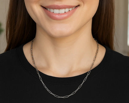 Sterling Silver Rhodium Plated Paperclip Chain (3.00 mm)