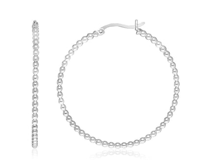 Sterling Silver Round Hoop Earrings with Beaded Texture