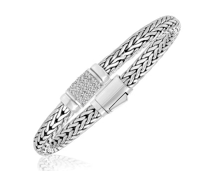 Sterling Silver Weave Motif Bracelet with White Sapphire Accents (6.35 mm)