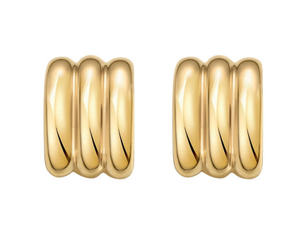 Sterling Silver Yellow Gold Plated Triple Row C Hoop Earrings