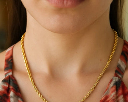 Sterling Silver Yellow Gold Plated Diamond Cut Royal Rope Chain (3.60 mm)