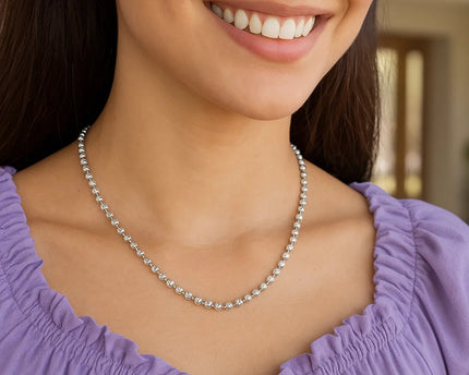 Sterling Silver Rhodium Plated Moon Cut Bead Chain (4.00 mm)