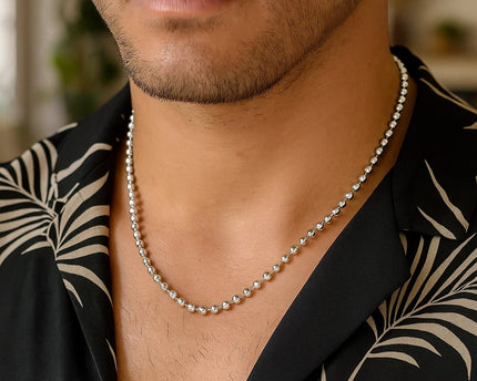 Sterling Silver Rhodium Plated Moon Cut Bead Chain (4.00 mm)