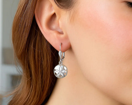 Sterling Silver Polished Sand Dollar Dangle Earrings