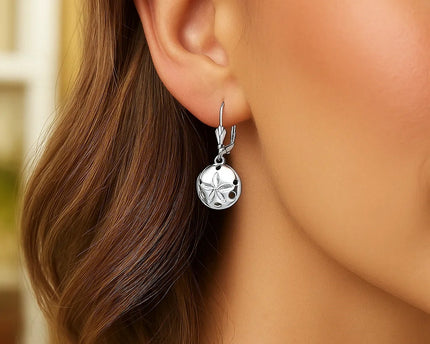 Sterling Silver Polished Sand Dollar Dangle Earrings