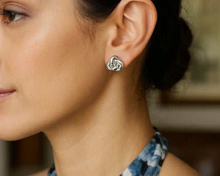 Sterling Silver Puffed Love Knot Stud Earrings