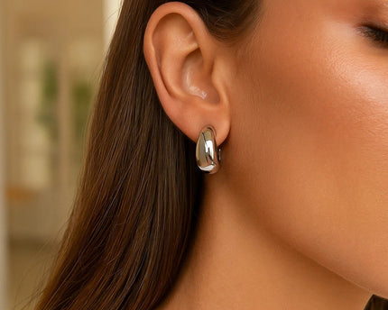 Sterling Silver Twisted Puff C Hoop Earrings