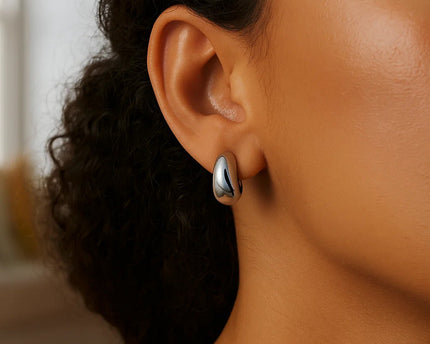 Sterling Silver Twisted Puff C Hoop Earrings