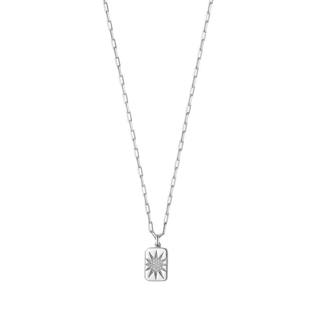 Sterling Silver Rhodium Plated Cubic Zirconia Starburst Locket Necklace