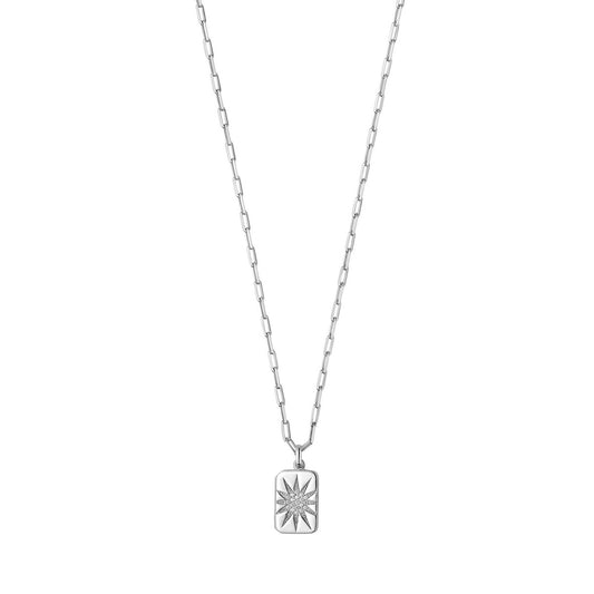 Sterling Silver Rhodium Plated Cubic Zirconia Starburst Locket Necklace