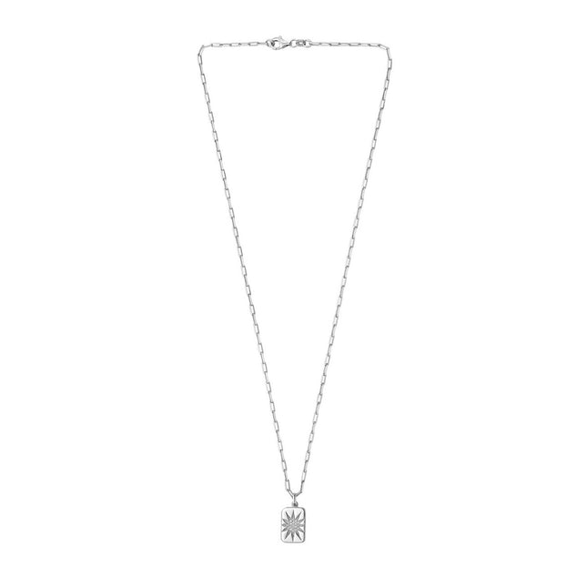 Sterling Silver Rhodium Plated Cubic Zirconia Starburst Locket Necklace