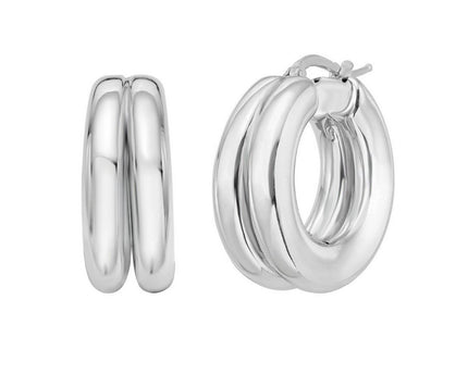 Sterling Silver Puffed Double Row Hoop Earrings