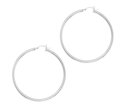 Rhodium Plated Hoop Earrings in Sterling Silver (3x50mm)