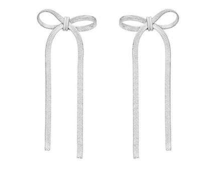Sterling Silver Snake Chain Drop Dangle Bow Earrings