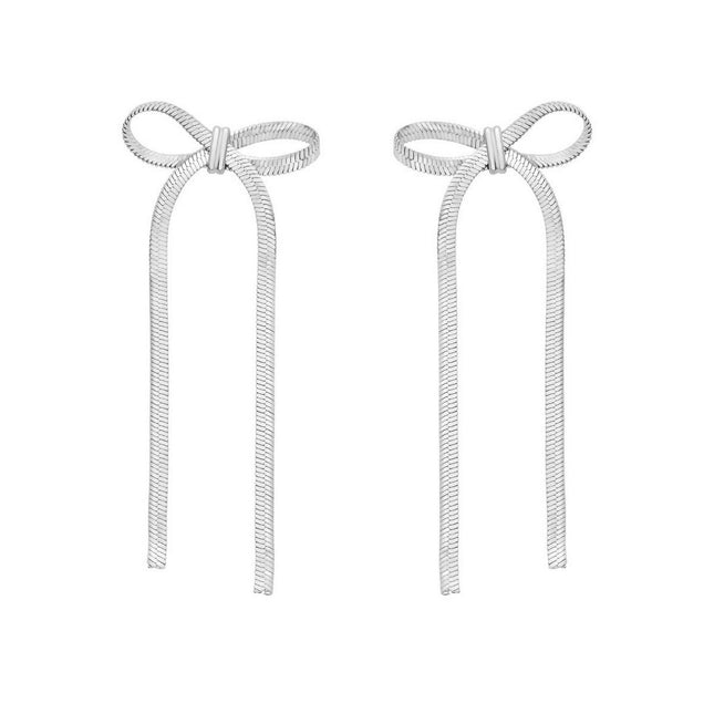 Sterling Silver Snake Chain Drop Dangle Bow Earrings