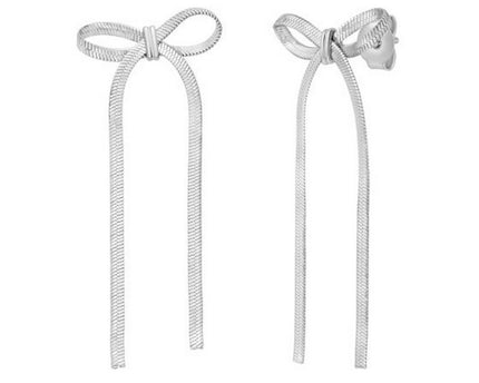 Sterling Silver Snake Chain Drop Dangle Bow Earrings