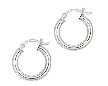Sterling Silver Polished Hoop Style Earrings with Rhodium Plating (3x15mm)