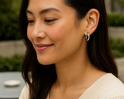 Sterling Silver Polished Hoop Style Earrings with Rhodium Plating (3x15mm)