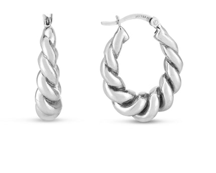 Sterling Silver Rhodium Plated Twisted Hoop Earrings